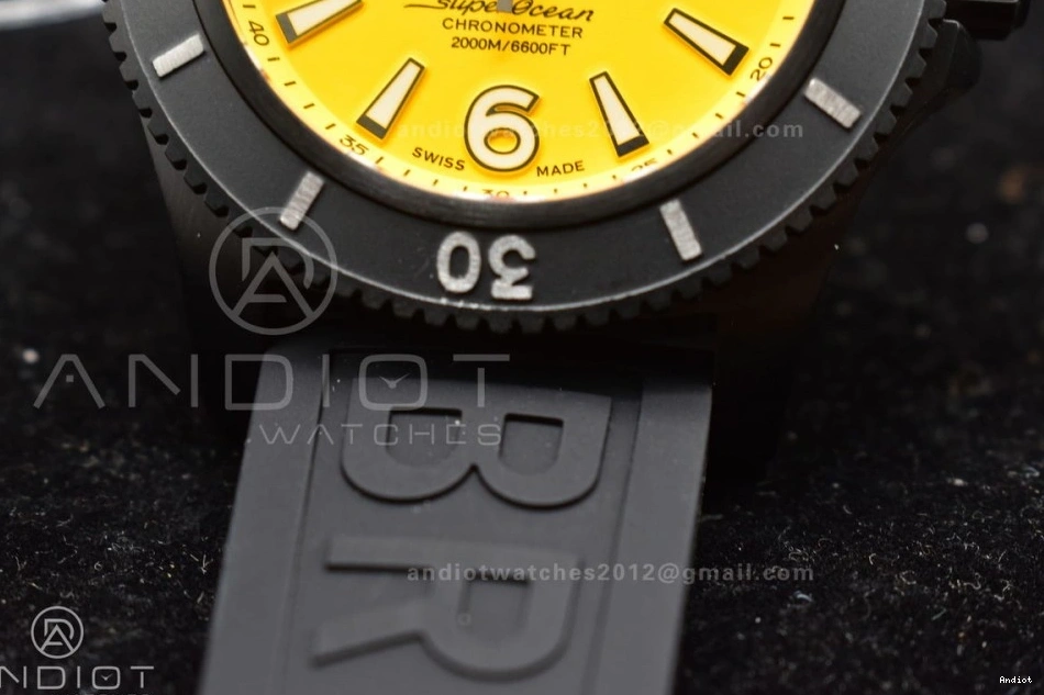 on Rubber Superocean A2824 Black 1:1 Dial Edition Best Strap Bezel TF Yellow 44 Black Automatic 0516